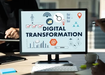 A computer screen with the words digital transformation on it