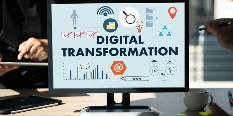 A computer screen with the words digital transformation on it