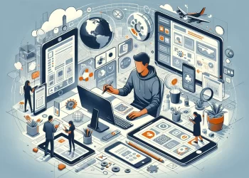 Illustration of Human-Computer Interaction with Usability Testing Elements