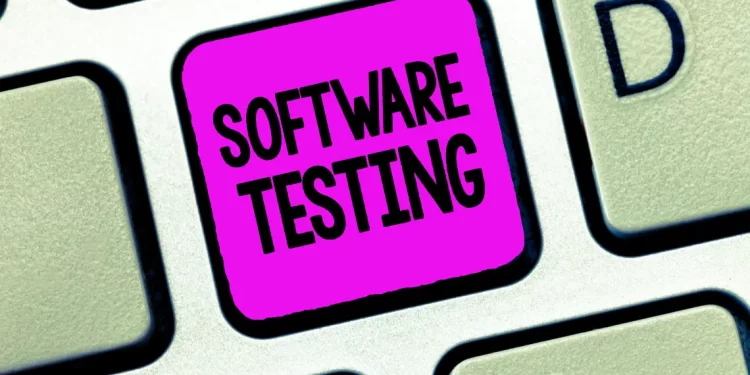 The image has several symbolic keypresses of the keyboards, where one keypress has the word software testing.