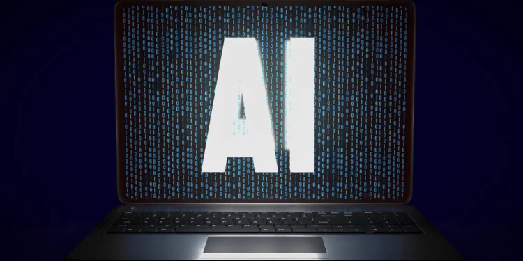 The text AI appears on the laptop screen.