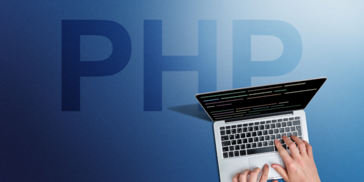 A person using a laptop displaying PHP, a crucial tech service.