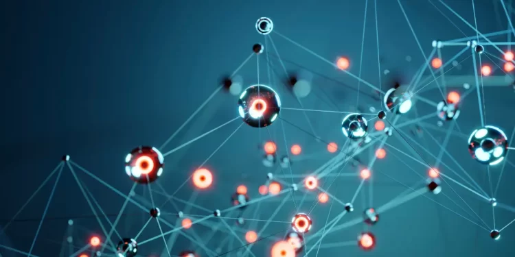 Complex network of interconnected nodes symbolizing Information Systems.