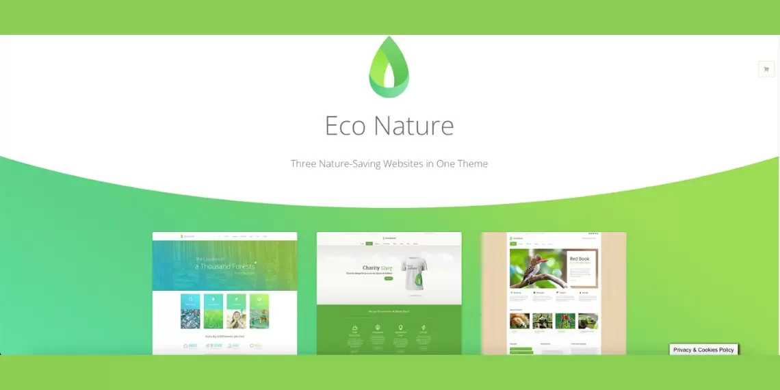 Eco Nature theme interface, a prime example of eco-friendly WordPress themes
