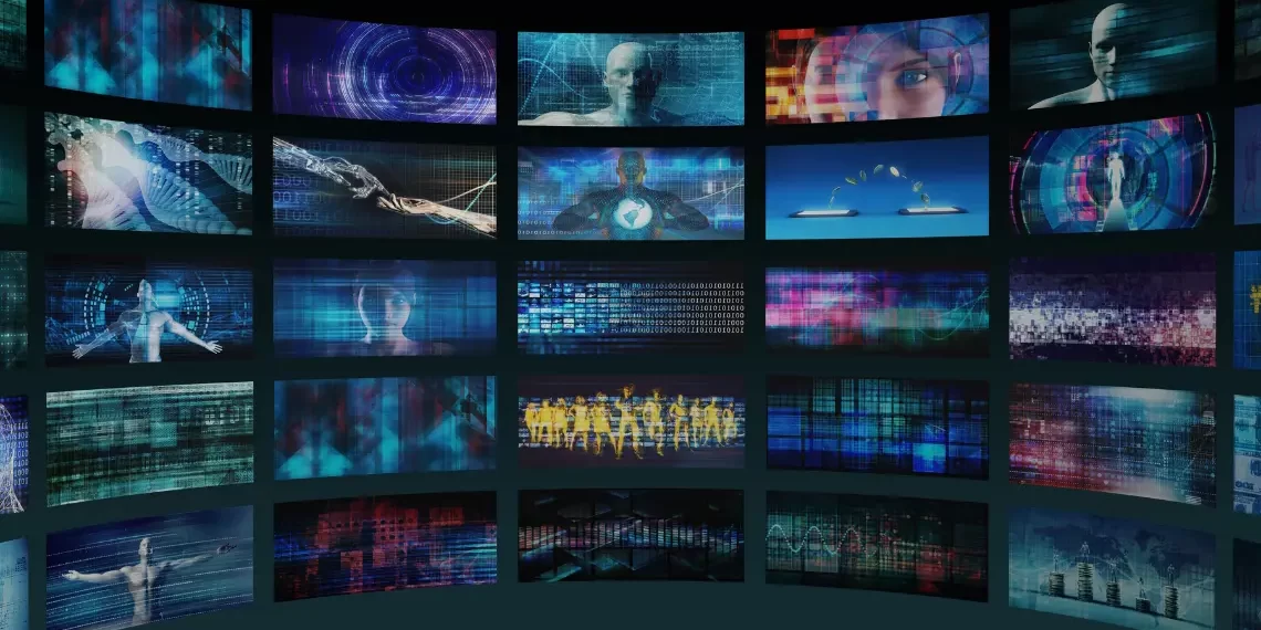 Screens showing tech graphics, reflecting the diverse technologies encountered in the Programming Roadmap.
