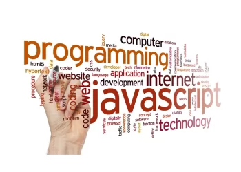 Word cloud of web development and programming terms with a focus on JavaScript.