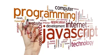 Word cloud of web development and programming terms with a focus on JavaScript.