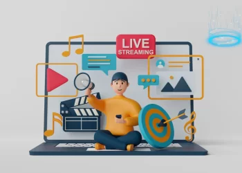 Illustration of digital platform with live streaming and media elements