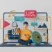 Illustration of digital platform with live streaming and media elements