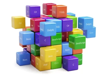 Colorful 3D blocks showcasing various programming languages