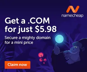 Namecheap .COM domain promotional banner - Get a .COM for just $5.98. Secure a mighty domain for a mini price. Claim now.