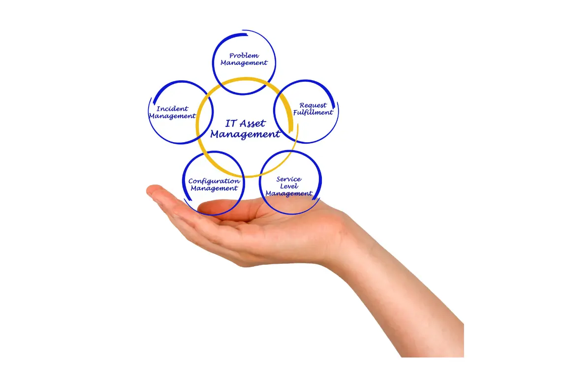 Hand holding IT asset management diagram
