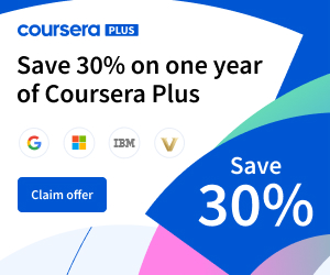 Coursera Plus promotional banner - Save 40% on one year of Coursera Plus. Subscribe now.