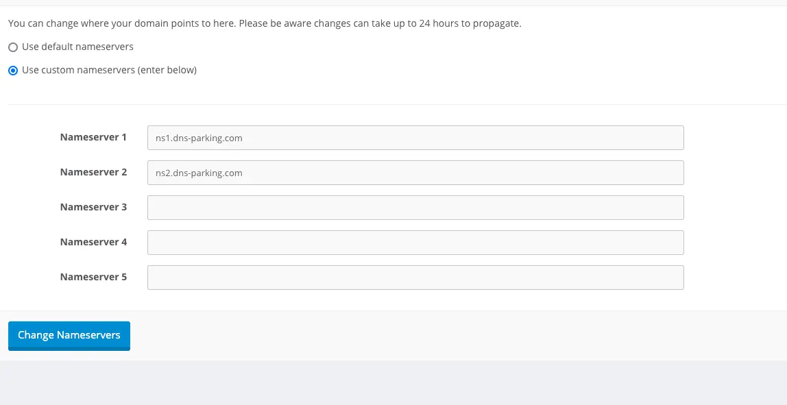 Domain name pointing to parked nameservers instead of VPS