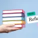 Stack of colorful books held in hand with text Read, Reflect, Rise – symbolizing self-help for tech professionals