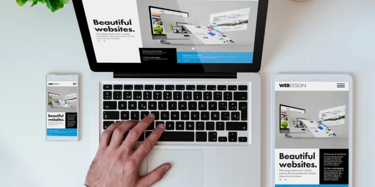 Responsive website preview on laptop, tablet, and smartphone - illustrating a modern high-performing website stack for WordPress speed, security, and SEO.
