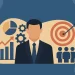 Illustration representing the importance of management in driving organizational success with charts, gears, and a business leader.